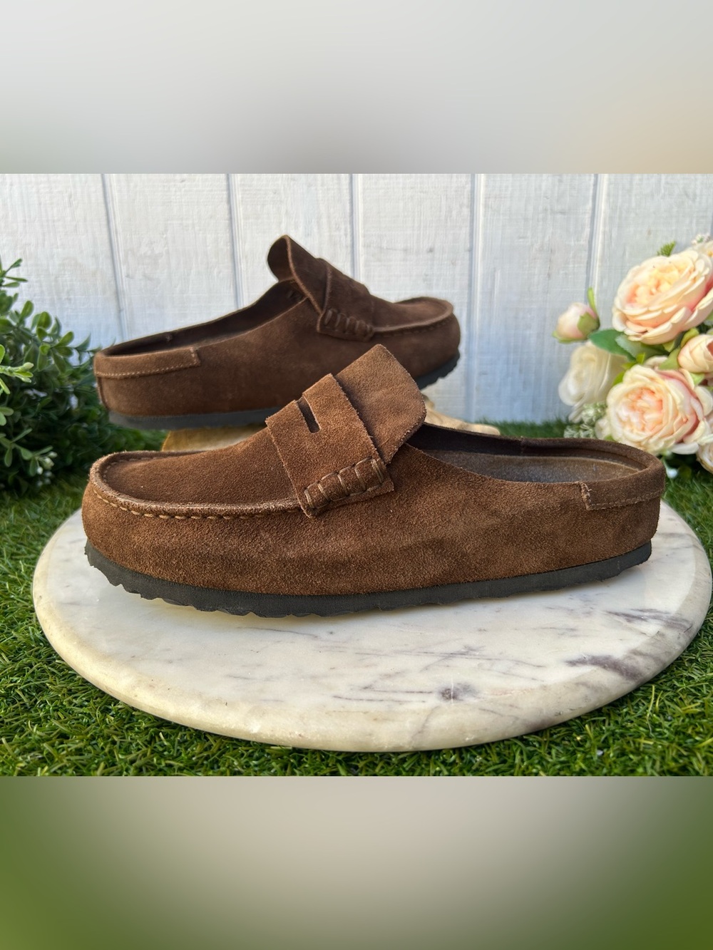 Birkenstock Brown Suede Penny Mule Clogs - Picture 7 of 16